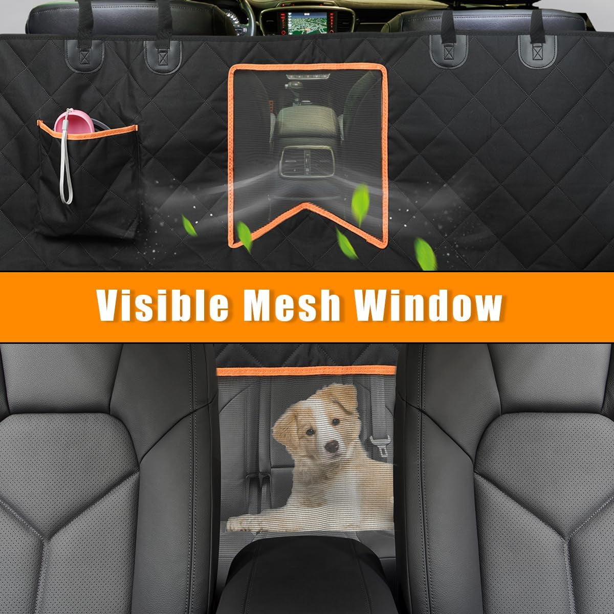 Dog Car Seat Cover for Back Seat, 100% Waterproof Dog Car Hammock with Mesh Window, Anti-Scratch Nonslip Durable Soft Pet Dog Seat Cover for Cars Trucks and SUV