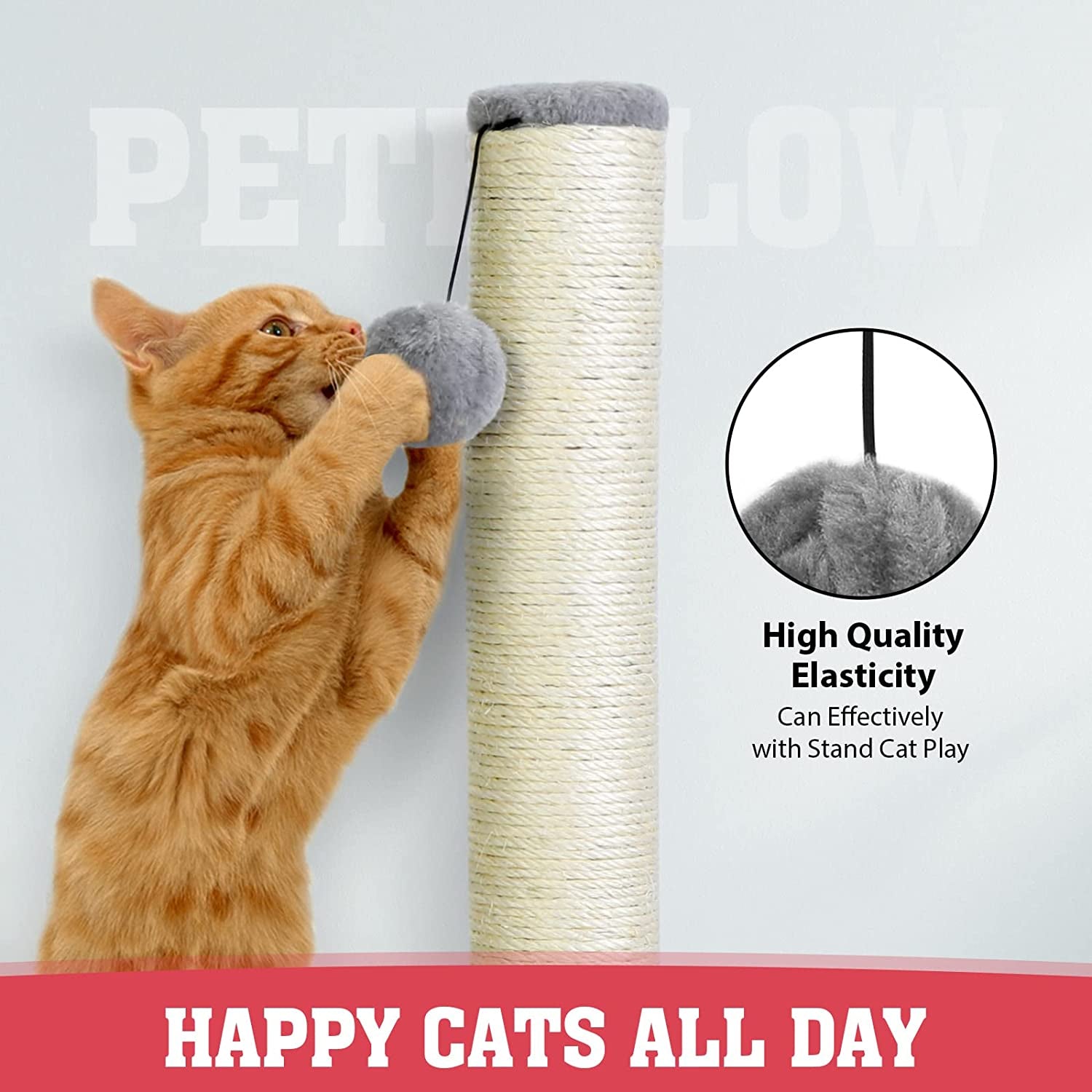 31'' Tall Cat Scratching Post - Cat Claw Scratcher with Hanging Ball - Scratching Posts for Indoor Large Cats - Durable Stable Cat Furniture with Sisal Rope - Cat Scratch Post-Grey