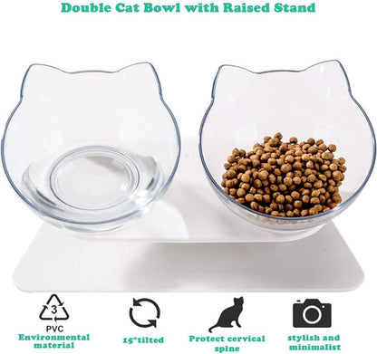 Elevated Dog Cat Bowls with Raised Stand, Pet Food Water Feeder Bowl, 15° Tilted Pet Bowl Stress-Free Suit for Cats Small Dogs