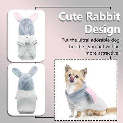 Bunny Dog Costume, Rabbit Shape Dog Hoodie with Ears, Soft Dog Sweatshirt Hooded Outfits for Halloween Christmas Easter Party, Puppy Cat Warm Winter Pullover Pet Clothes for Small Medium Dog