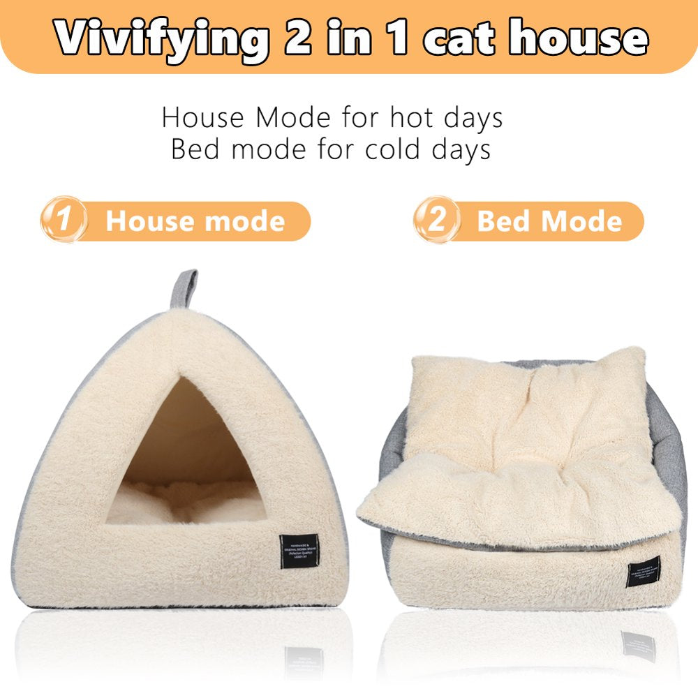 Cat Bed for Indoor Cats - Pet Cave Bed Cat Cave Bed Cat House Cat Tent with Removable Washable Cushioned Pillow, Soft and Self Warming Kitten Beds & Furniture, Pet Bed